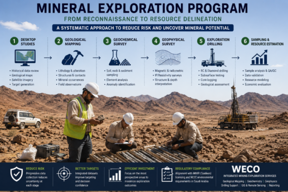 Mineral exploration program in Saudi Arabia from geological mapping to exploration drilling and resource estimation