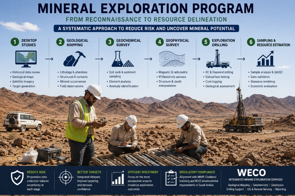 Mineral exploration program in Saudi Arabia from geological mapping to exploration drilling and resource estimation