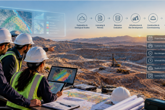Project management for Saudi mining projects coordinating contractors and exploration teams