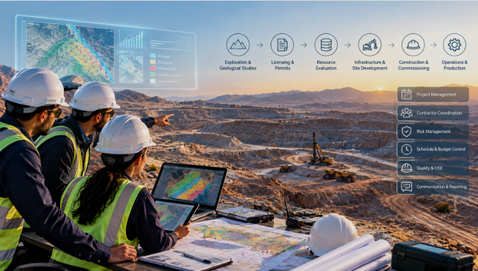 Project management for Saudi mining projects coordinating contractors and exploration teams